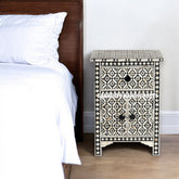 Bone Inlay Arctic 1 Drawer & 2 Doors Nightstand Table Black | Bone Inlay Arctic 1 Drawer & 2 Doors Bedside Table Black